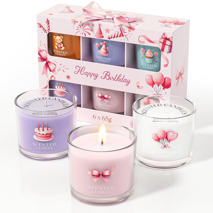 CHILLFLAME Birthday Candles, Scented Candles Gift Set for Stress Relief, 6 Votive Candles for Women and Men, Birthday Candle Gifts for Women (6 Colors, 14 oz)