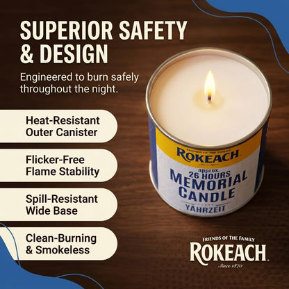 Rokeach 24 Hour Candles, Yahrzeit Memorial Candle, Tin (12 Pack) | Yom Kippur | Emergency, Perfect for Blackouts, Storms & Hurricanes