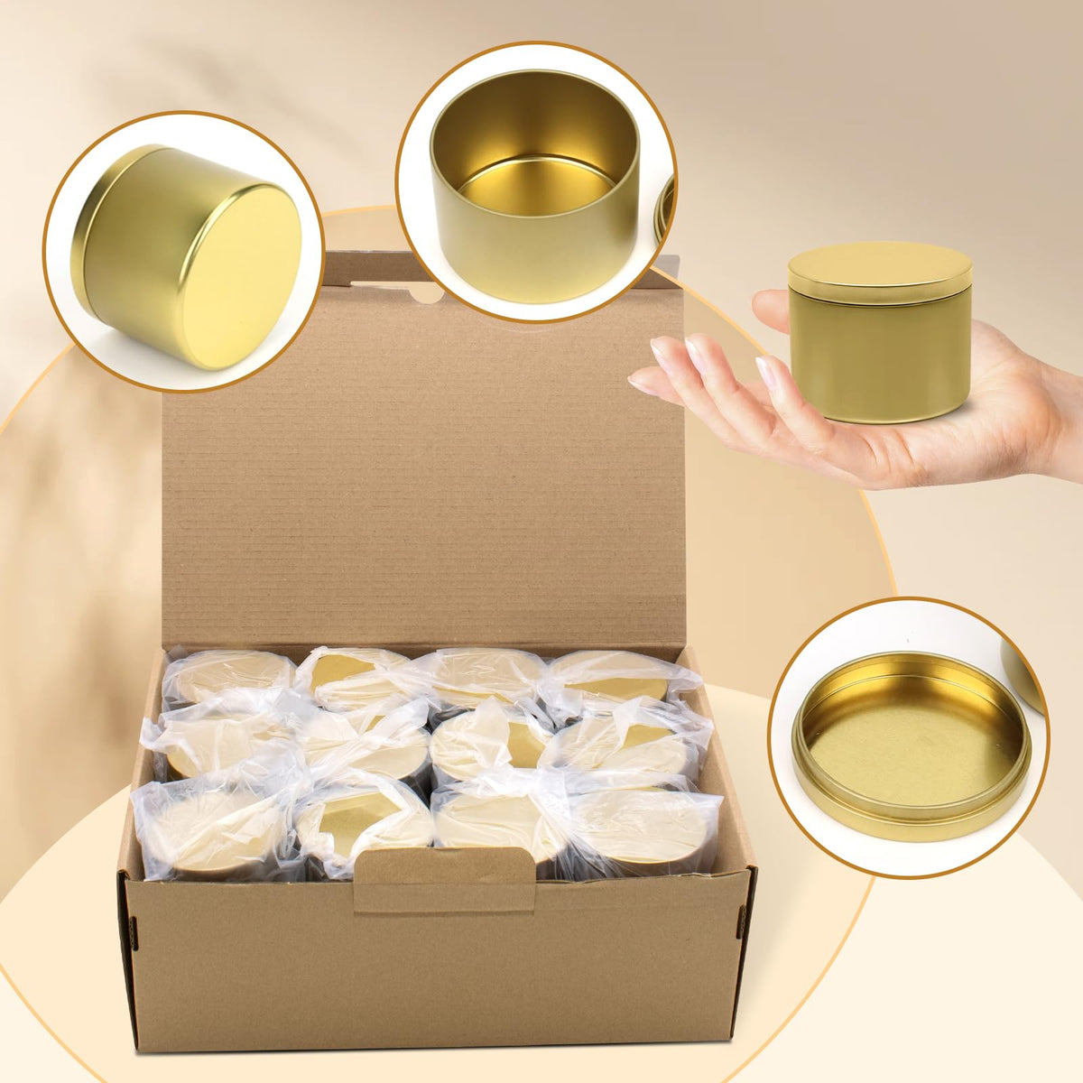 YJHSS 24-Pack 4oz Candle Tins with Lids, Metal Candle Jars for Candle Making, Empty Containers Vessels Bulk for Small Business & Beginners DIY Storage -Gold