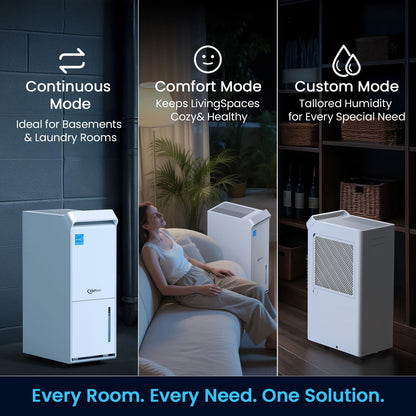 2500 Sq.Ft Most Efficient Energy Star 2025 Dehumidifier,Vellgoo Max 34 Pint/D Dehumidifier for basement with Drain Hose, Intelligent Humidity Control for Home,Bedroom, Bathroom