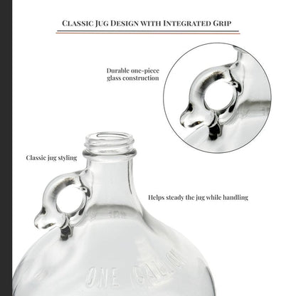North Mountain Supply - 1G-38-ST-TB-1 1 Gallon Glass Fermenting Jug with Handle, 6.5 Rubber Stopper, Twin Bubble Airlock, Black Plastic Lid (Set of 1)