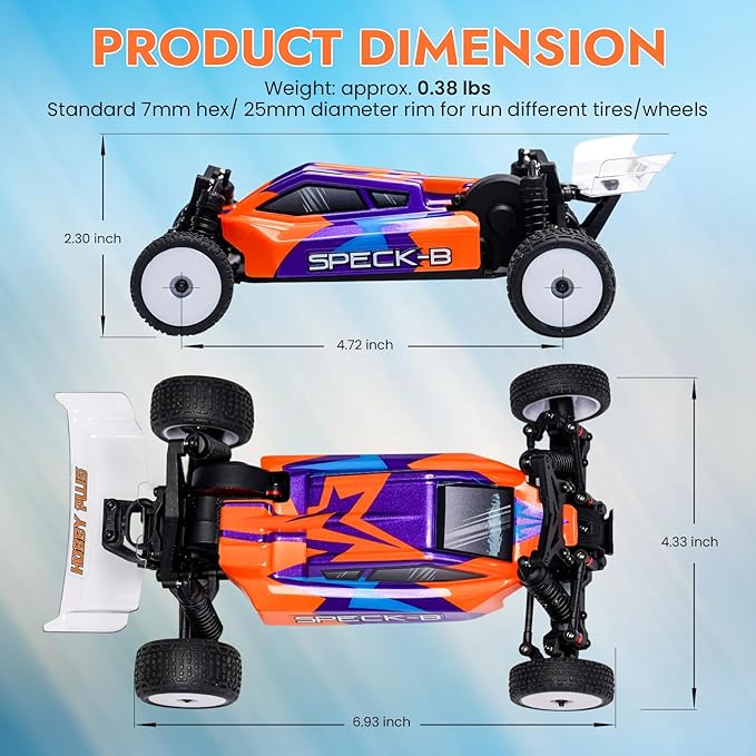 HOBBYPLUS Speck B 1/24 2WD Mini RC Car - RTR RC Buggy Fast Mini Racing Buggy Brushless Ready – Remote Control Car Racing Vehicles (Razor Orange + Body)