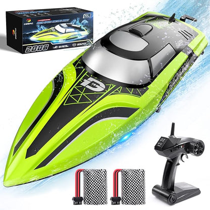 DEERC RC Boat with LED Light 30+ Mins Self Righting Remote Control Boat for Pools &amp Lakes 20+ MPH 2.4GHz Racing Boats 2 Battery Pool Toys for Kids Radio Controlled Watercraft