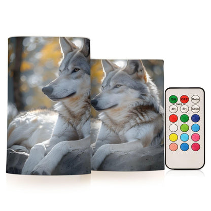 ALAZA Lovely Wolf Real Flickering Flameless Candles Battery Operated with Remote Timer,Tea Light Candles LED Pillar Votive Candles Set of 2 for Outdoor