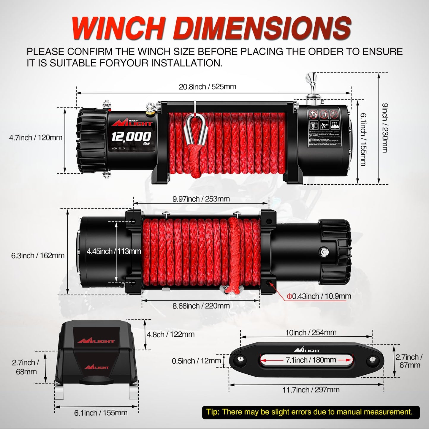 Nilight 12V Electric Winch for Jeep UTV Trailer Boat Offroad Towing ATV Winches 12000LBS IP68 Winch with Synthetic Rope Fairlead Wired Wireless Remote