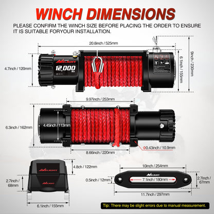 Nilight 12V Electric Winch for Jeep UTV Trailer Boat Offroad Towing ATV Winches 12000LBS IP68 Winch with Synthetic Rope Fairlead Wired Wireless Remote
