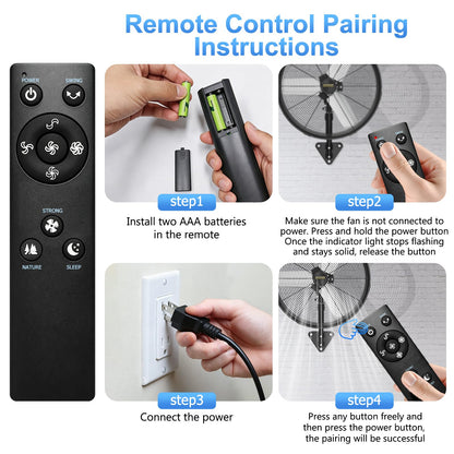 AVUXOR 24'' Remote Control Outdoor Wall Mount Fan, 4 Speed Oscillating Wall Fan with All Sealed Brushless DC Motor, Heavy Duty Industrial Fans, Waterproof Fans for House, Garage, Warehouse, Factory