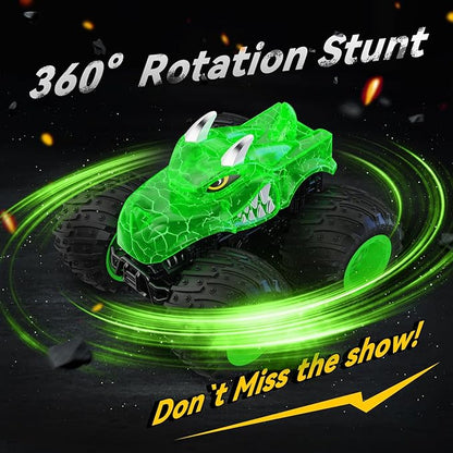 Remote Control Car 2.4GHz Monster Trucks Toys with Light Spray Birthday Gift for Kids 3 4 5 6 7 8 All Terrain RC Cars Toddler Toys for Boys Girls 3+ Year Old (Dinosaur-Green)