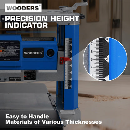WOODERS 13-inch Thickness Planer, 15Amp, 2000W, 10000RPM, All Copper Motor, Dual-Blade Cutterhead, Includes 2 Extra Planer Blades, Height Indicator, Overload Protection, for Hard & Soft Wood working