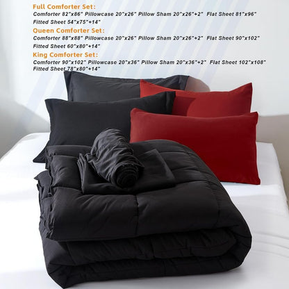 COZYART King Comforter Set 7 Pcs, Red Bed in a Bag, All Season Lightweight Soft Reversible Bedding Sets, 1 Comforter, 1 Flat Sheet, 1 Fitted Sheet, 2 Pillow Shams, 2 Pillowcases