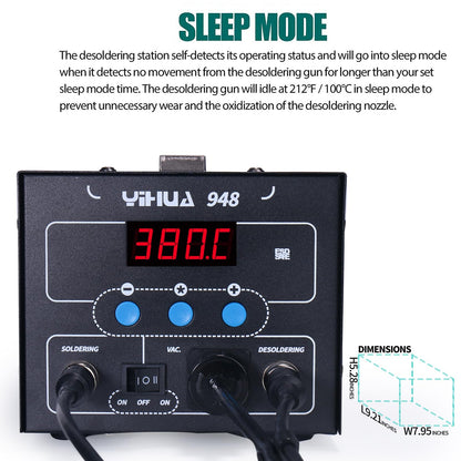 YIHUA 948 Upgraded 2 in 1 ESD Safe 80W Desoldering Station and 60W Soldering Iron- Desoldering Gun and Soldering Station °F /°C