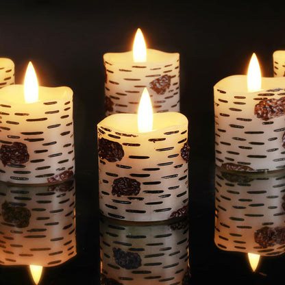 Homemory Flameless Votive Candles with Timer, 2" x 2" Birch Bark Real Wax, 400+Hour Realistic Black Wick Battery Operated Fake Candles, 6 Pack for Wedding, Party and Holiday Decoration
