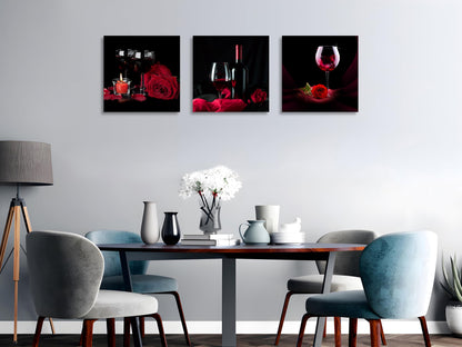OWNANRTHM Rose Wine Picture Red Wine Rose and Candle Picture Painting Wall Art Red Wine Glass Canvas Wall Art for Living Room Bedroom Home Wall Decor Stretched and Framed 12" x 12" x 3 Pieces