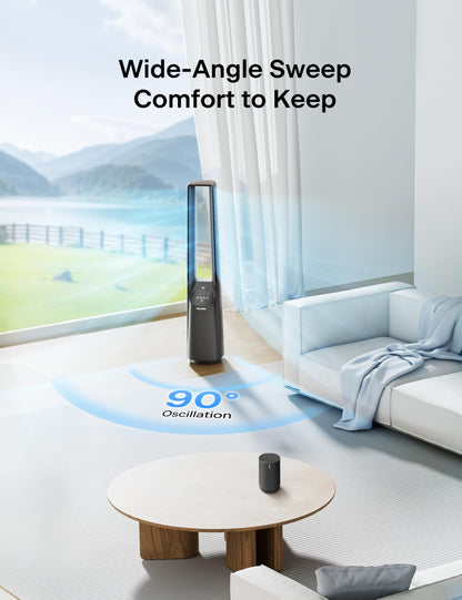PELONIS 40" Smart Bladeless Fan for Bedrrom - Tower Fan, Alexa/Google/WiFi, DC Motor, 6 Speeds, 4 Modes, Remote, 7H Timer, 90° Oscillation, Safe for Home and Office