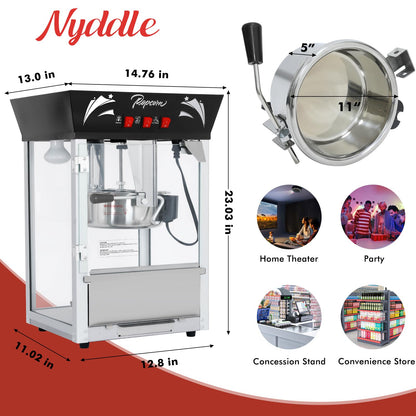Popcorn Maker Machine,12 Ounce Kettle Stainless Steel Commercial Popcorn Machine with Tempered Glass,Warming Deck, 900W Countertop Popcorn Popper for Parties (Black, 12 Ounce)