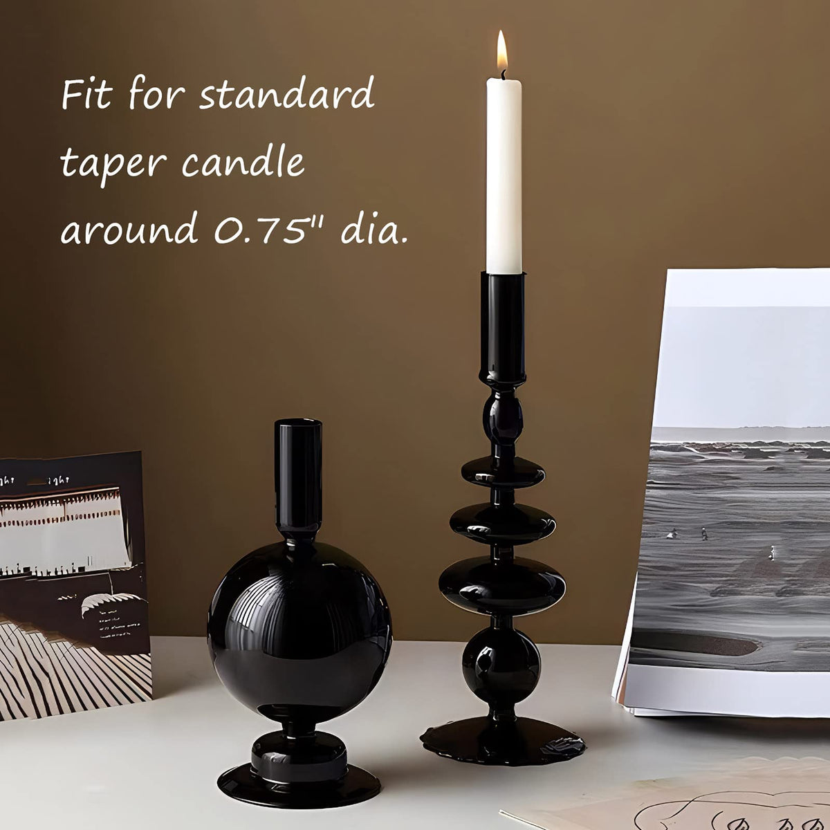 Amanman Candle Stick Candle Holder, Glass Candle Holders for Table Centerpiece, Modern Style Black Candle Holder Mixed 4pcs