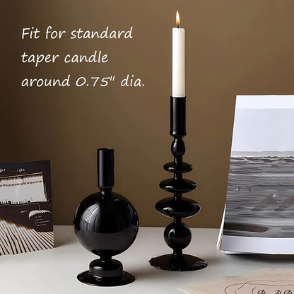 Amanman Candle Stick Candle Holder, Glass Candle Holders for Table Centerpiece, Modern Style Black Candle Holder Mixed 4pcs