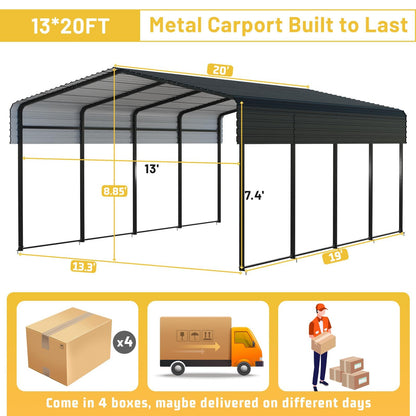 13x20FT Heavy Duty Metal Carport, Galvanized Steel Frame & Roof with Reinforced Base, All-Weather Outdoor Shelter for Vehicles, Boats and Outdoor Storage