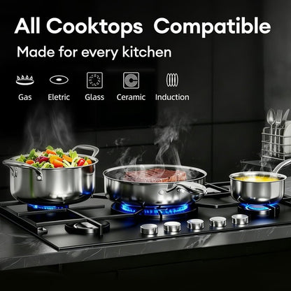 COOKER KING Stainless Steel Cookware Set, Pots and Pans Set Non Stick, Frying Pans, Saucepan, Saute Pan & Stock Pot, Non Toxic, Induction, Oven, Dishwasher Safe, PFOA Free