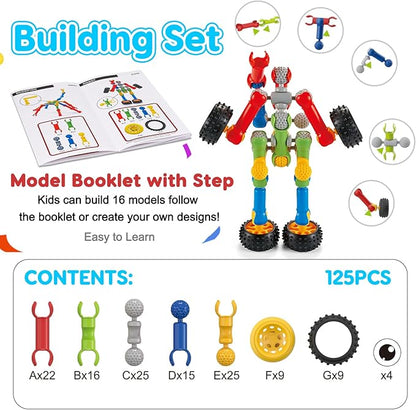 Kids STEM Building Toys for 3 4 5 6 7 8+ Year Old Boy Girl Birthday Gift 125 Pcs Preschool Classroom Educational Building Blocks Stem Kits Activities Ages 3-5 4-8 5-7 6-8 Engineering Creative Games