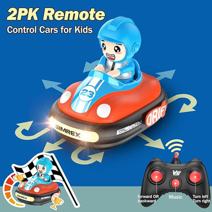 SIMREX Remote Control Bumper Cars for Kids - 2 Player Battle Set with Lights &amp Music Toy RC Car for Toddlers Boys Girls Ages 3-8 Christmas Birthday Gift for Boys Girls