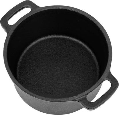 Flavehc Mini Cocotte | 8 oz Cast Iron Dutch Oven - Garlic Roaster Set of 2, Black