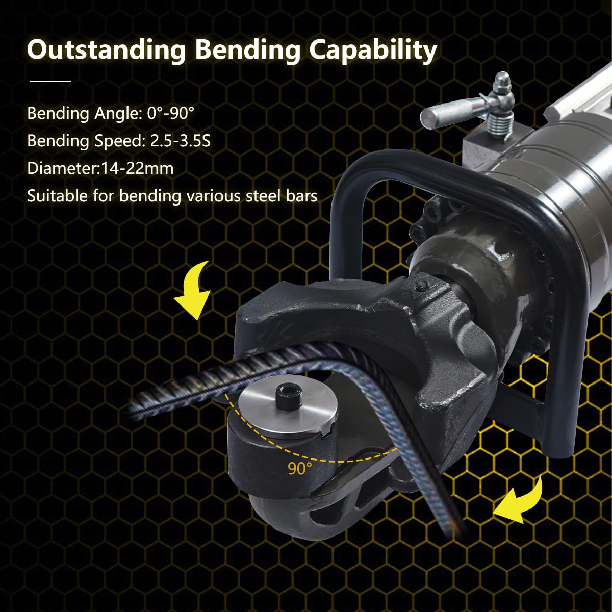 GERMCENS Electric Rebar Bender 1400W Hydraulic Rebar Bending Machine #14-22 mm Rebar to 90° within 2.5-3.5s,Enabling easy bending of rebar steel bar,Comes with a storage box