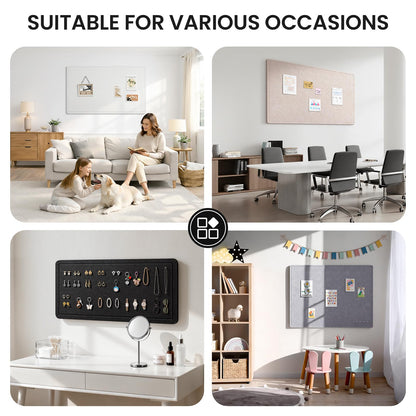 Large Bulletin Board, 35 X 17 Inches Felt Cork Board with 40 Pushpins, Foldable Felt Notice Pin Board Photo Display Board with Self-Adhesive Tape for Office Home School (White, 35x17 inch)