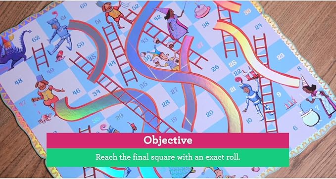 eeBoo: Slips &amp Ladders - Dragon Edition – A Classic Board Game of Ups &amp Downs Whimsical Fantasy Theme Holographic Foil Accents Kids 5+ 2-4 Players
