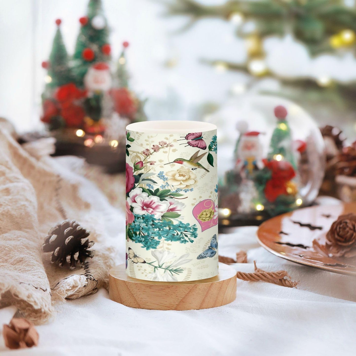 Beautiful Spring Flowers Butterflies Hummingbirds Flickering Flameless Candles Battery Operated with Remote Timer,Tea Light Candles LED Pillar Votive Candles set of 2 for Outdoor Indoor Decorations