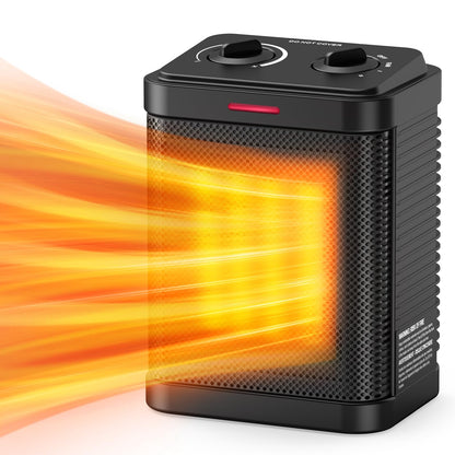 1500W Small Space Heater for Indoor Use, PTC Ceramic Space Heater with Thermostat, 3 Modes, Safety Quiet Heating, Multiple Protection, Portable Heater for Office Room Desk Use