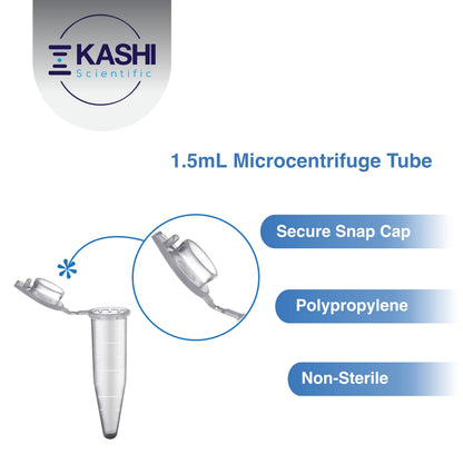 Kashi Scientific 1.5mL Clear Snap Cap Microcentrifuge Tube with Graduation, Lab Grade Polypropylene Plastic [1.5mL, 1000]
