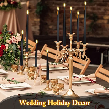 Rossesay 48 Pcs Flameless LED Taper Candles Battery Operated Candles 4 Sizes of 8.5'', 9.65'', 10.83'', 12.8'' Flameless Candlesticks Flickering for Halloween Christmas Church Wedding(Black)