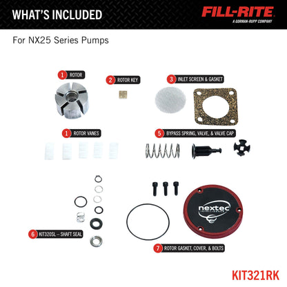 Fill-Rite KIT321RK Rotary Vane Repair Kit for NX25 Series – OEM Fuel Transfer Pump Rebuild with Rotor, Vanes, Seals & Gaskets