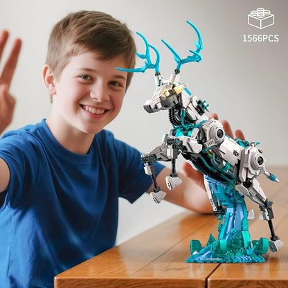 BNG Mechanical Deer Building Sets for AdultAnimal Collection Toy with Base for Home or Office DecorCreative Building Gift for Teens Boys and Girls 8-14 (1566PCS)