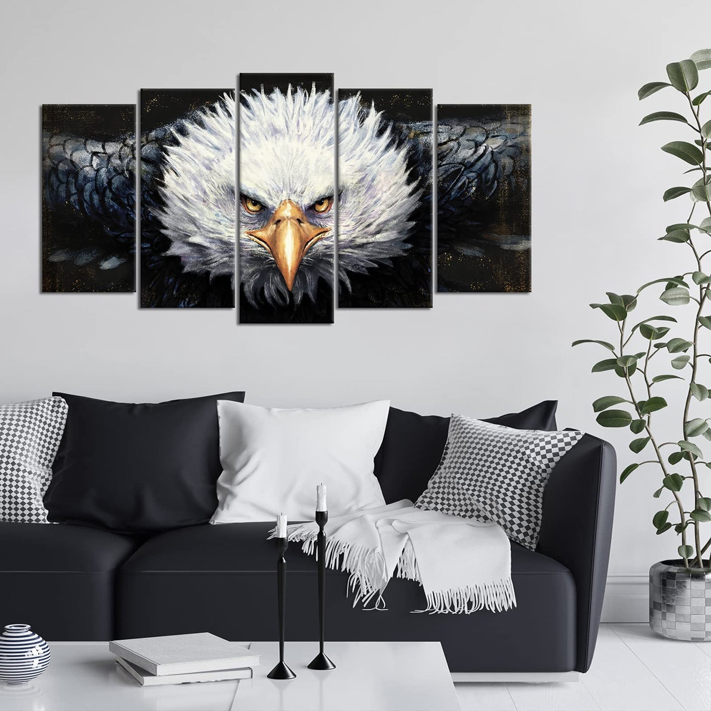 DuoBaorom Black and White Wall Art Bald Eagle Bird Picture 5 Pieces Painting