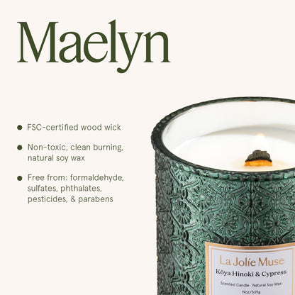 LA JOLIE MUSE Kōya Hinoki & Cypress Candle | Pine, Hinoki & Cedarwood | 19 oz Wooden Wick Soy Candle | 90-Hour Burn | Daily Relaxation & Cozy Ambiance