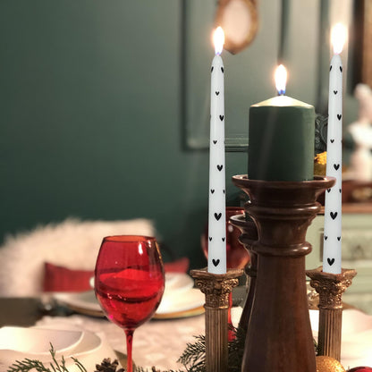 Floral Taper Candles 10 Inch Tall Unscented Handmade Black Heart Print Long Burning Elegant Candlesticks for Wedding Dinner Home Decor