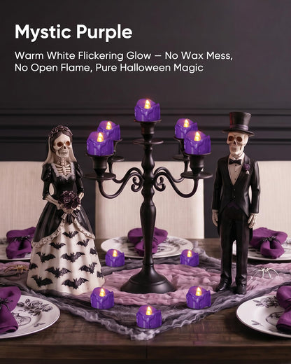 Homemory 24 Pack Purple Dripping Flameless LED Tea Lights, 1.58" x 1.2" Battery Operated Flickering Fake Candles, 200+ Hours Electric Votive Tealights for Wedding, Halloween, Christmas Centerpieces
