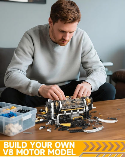 Karei V8 Engine Building Set V8 Engine Model Kit That Run with Manual &amp Electric Dual Working Modes V8 Building Motor Kit Runs 2 Directions and 2 Speeds STEM Toys Gifts for 14+ and Adult (1065