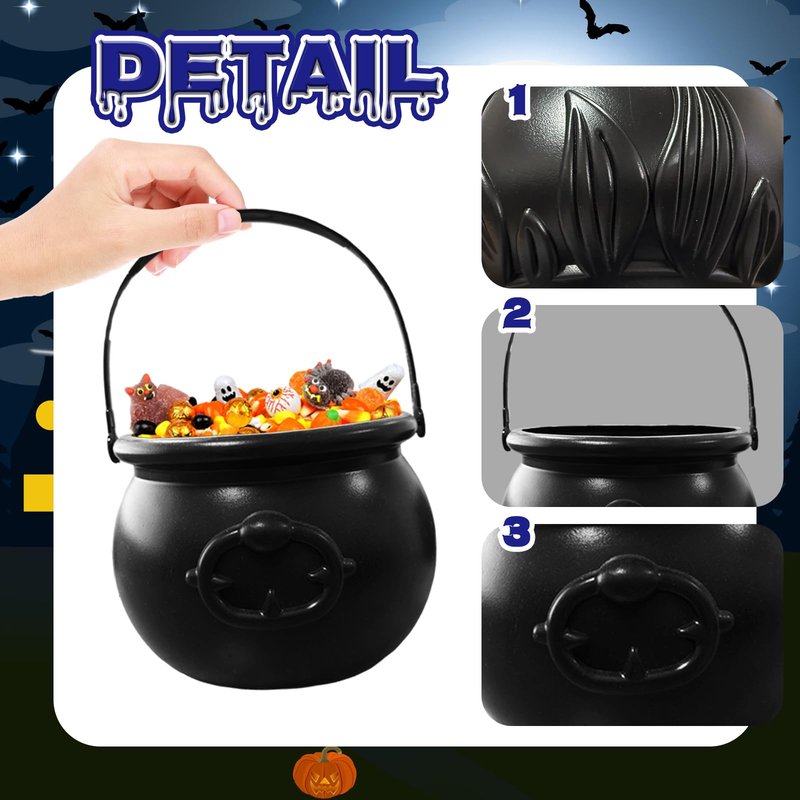 Eerrhhaq 3 in 1 (12.6",9.8",7.6") Halloween Large Black Witch Cauldron Kettle,Plastic Candy Bucket Holder Cauldron Pot Bowl,Party Favor Decoration for St. Patrick's Day and Halloween