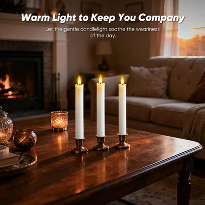Meigic 7 Inches Dripless Flameless Taper Candles with Remote Timer Dimmer, Real Wax Battery Candlesticks, 3D Flame Fake Candlesticks for Home Wedding Christmas Decor, White, 6 Pcs