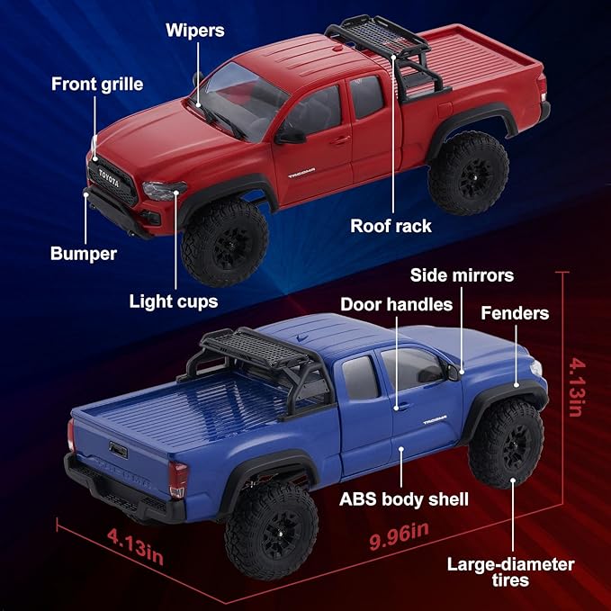 BEEZRC FMS 1/24 RC Crawler FCX24M Tacoma Toyota Official Licensed ABS Hard Body 4WD Off-Road RC Rock Truck2-Speed Transmission Hobby Grade Remote Control Car for Adults RTR red