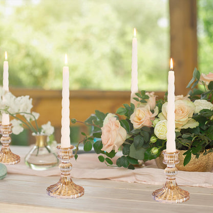 6 Pcs Golden Glass Taper Candle Holders – 4" Ribbed Candlestick Holders for Standard Candles | Elegant Centerpiece for Wedding, Party, Holiday & Home Decor