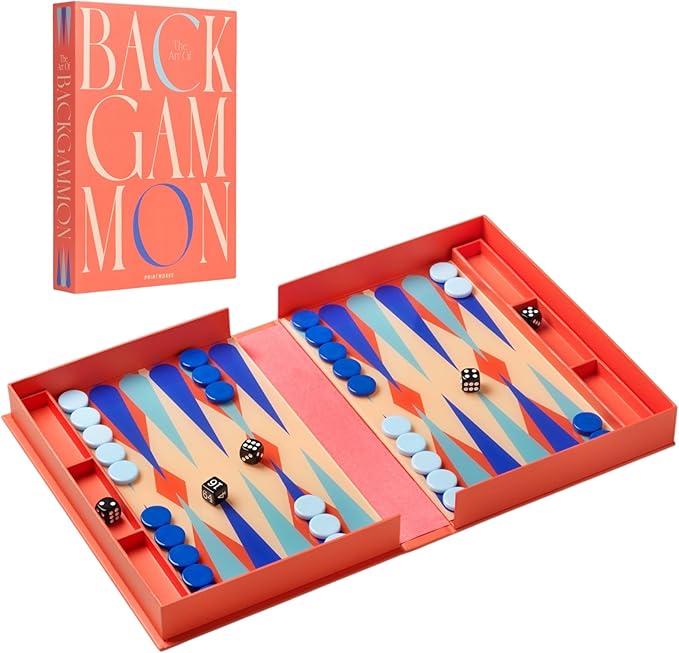 Printworks Art of Backgammon – Bold Red &amp Blue Acrylic Game Compact Book-Style Set for Adults Stylish Strategy Board