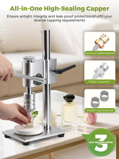 Flyseago Perfume Bottle Crimper Capper Height Adjustable Manual Desktop Perfume Bottle Crimping&Capping Machine for 15mm Bottle Caps for Sealing Vial Bottles, Sprayers
