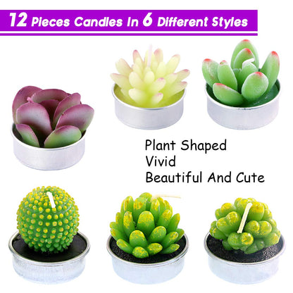 Swpeet 12Pcs Decorative Succulent Cactus Tealight Candles Kit, Cute Smokeless Succulent Plants Perfect for Candles Festival Wedding Props and House-Warming Party (N0.6-Candle)
