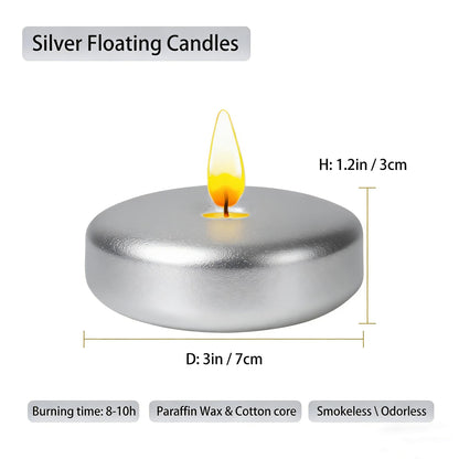 Silver Floating Candles 3 Inch 12 Pack – Paraffin Wax Floating Candle for Weddings, Parties, Winter Events & Home Décor – Clean Burning & Long Lasting