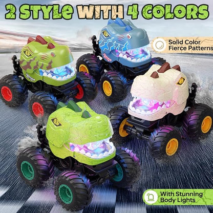 Dinosaur Remote Control Car for Kids Ages 3-5 6-12 Remote Control Monster Truck with Spray Light 360° Rolling&amp90° Driving All Terrain Dinosaur Toy for Boys Birthday Gift