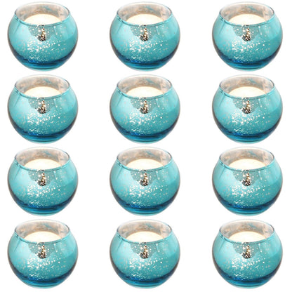 FOMIYES 12pcs Blue Speckled Glass Candle Holders Hollow Tealight Votive Candleholder Set Decorative for Home Decor and Hotel Table Centerpiece
